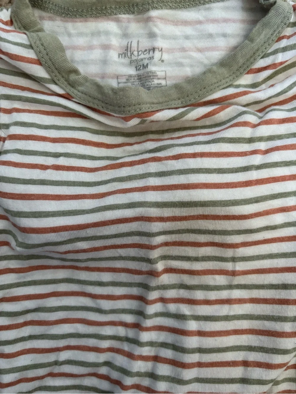 Kids Two-Piece Striped Pajama Set in Cream, Green & Rust